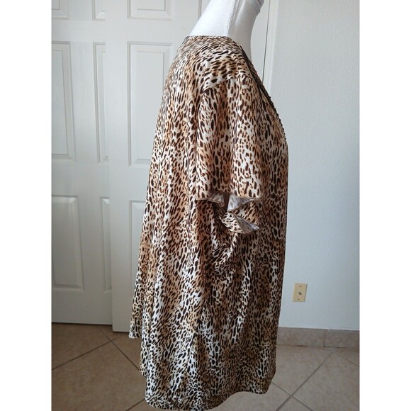 Jaclyn Smith Womens 3X Top Brown Beaded Animal Print Accent Flutter Short Sleeve - Picture 3 of 13